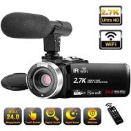 [아마존베스트]LINNSE Video Camera Camcorder with Microphone WiFi IR Night Vision Vlogging Camera Ultra HD 2.7K 30FPS 24MP 16X Digital Zoom 3 LCD Touch Screen YouTube Camera Recorder