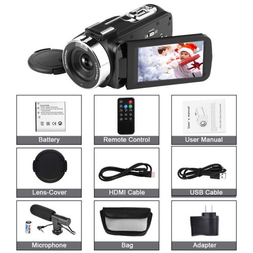  LINNSE Camcorder Digital Video Camera, WiFi Vlog Camera Camcorder with Microphone IR Night Vision Full HD 1080P 30FPS 3 LCD Touch Screen Vlogging Camera for YouTube with Remote Control