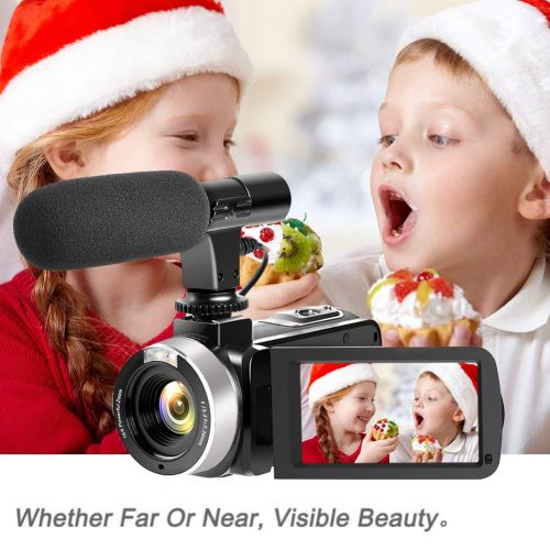  LINNSE Camcorder Digital Video Camera, WiFi Vlog Camera Camcorder with Microphone IR Night Vision Full HD 1080P 30FPS 3 LCD Touch Screen Vlogging Camera for YouTube with Remote Control