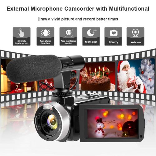  LINNSE Camcorder Digital Video Camera, WiFi Vlog Camera Camcorder with Microphone IR Night Vision Full HD 1080P 30FPS 3 LCD Touch Screen Vlogging Camera for YouTube with Remote Control