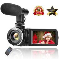 LINNSE Camcorder Digital Video Camera Full HD 1080P 30FPS Vlogging Camera with External Microphone and Remote Control