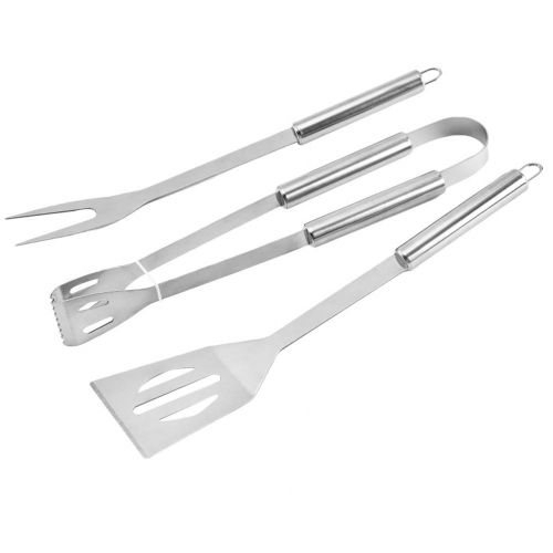  LIOOBO Set of 3pcs Stainless Steel BBQ Tools Grill Utensils Barbecue Spatula Tong Fork Roast Meat Set Party Kitchen Tools Perfect for Outdoor Picnic Barbecue