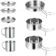 LIOOBO Stainless Steel Camping Cookware Set: Pots Pans Utensils Cooking Accessories Outdoor Travel Kit for Backpacking Hiking Fishing 1 Set