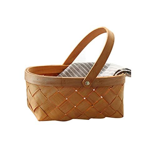  LIOOBO Seagrass Basket,Portable Handmade Rattan Storage Container Storage Basket Houseware Storage Basket Wooden Woven Storage Basket with Handle 24 x 18 x 11cm