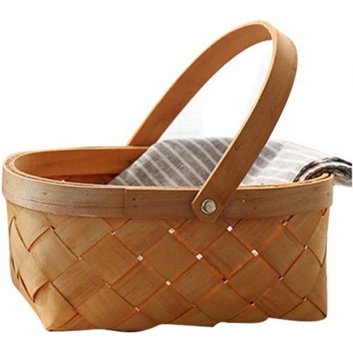  LIOOBO Seagrass Basket,Portable Handmade Rattan Storage Container Storage Basket Houseware Storage Basket Wooden Woven Storage Basket with Handle 24 x 18 x 11cm