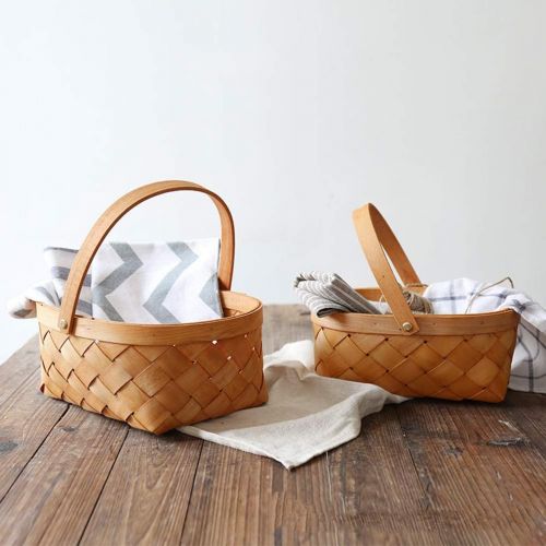  LIOOBO Seagrass Basket,Portable Handmade Rattan Storage Container Storage Basket Houseware Storage Basket Wooden Woven Storage Basket with Handle 24 x 18 x 11cm