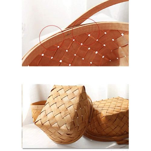  LIOOBO Seagrass Basket,Portable Handmade Rattan Storage Container Storage Basket Houseware Storage Basket Wooden Woven Storage Basket with Handle 24 x 18 x 11cm