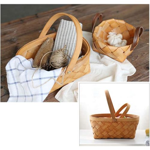  LIOOBO Seagrass Basket,Portable Handmade Rattan Storage Container Storage Basket Houseware Storage Basket Wooden Woven Storage Basket with Handle 24 x 18 x 11cm