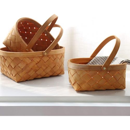  LIOOBO Seagrass Basket,Portable Handmade Rattan Storage Container Storage Basket Houseware Storage Basket Wooden Woven Storage Basket with Handle 24 x 18 x 11cm