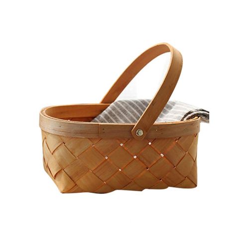  LIOOBO Seagrass Basket, Portable Handmade Rattan Storage Container Storage Basket Houseware Storage Basket Wooden Woven Storage Basket with Handle 27 x 22 x 11.5cm