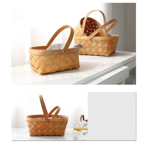  LIOOBO Seagrass Basket, Portable Handmade Rattan Storage Container Storage Basket Houseware Storage Basket Wooden Woven Storage Basket with Handle 27 x 22 x 11.5cm