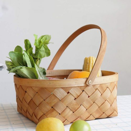  LIOOBO Seagrass Basket, Portable Handmade Rattan Storage Container Storage Basket Houseware Storage Basket Wooden Woven Storage Basket with Handle 27 x 22 x 11.5cm