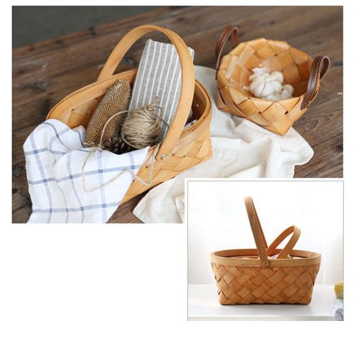  LIOOBO Seagrass Basket, Portable Handmade Rattan Storage Container Storage Basket Houseware Storage Basket Wooden Woven Storage Basket with Handle 27 x 22 x 11.5cm