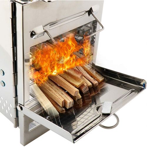  LIOOBO Stainless Steel Wood Burning Stove Collapsible Camping Stove Burner for Hiking Picnic BBQ Travel Outdoor Events (Silver)