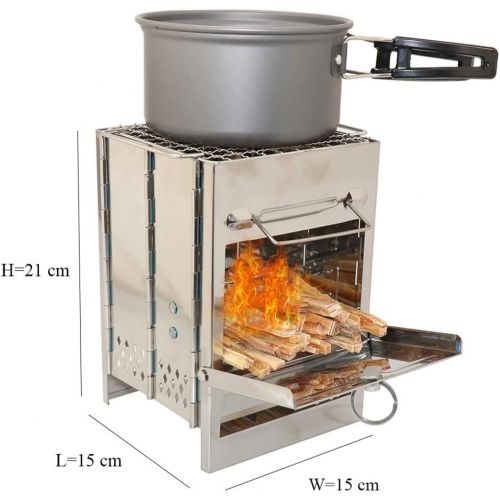  LIOOBO Stainless Steel Wood Burning Stove Collapsible Camping Stove Burner for Hiking Picnic BBQ Travel Outdoor Events (Silver)