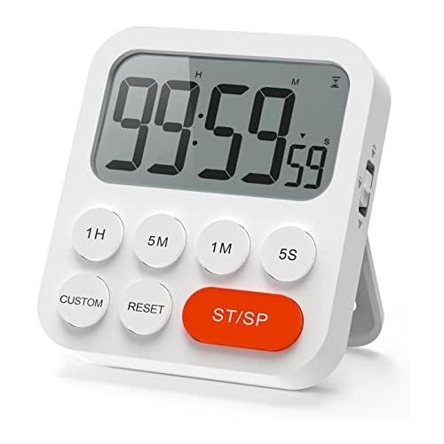  [아마존베스트]LIORQUE Digital Kitchen Timer Magnetic Stopwatch Timer with Clock, Magnet, 3-Level Volume, LCD Display for Cooking, Sports, Studying, 2 AAA Batteries Included