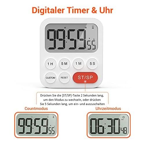  [아마존베스트]LIORQUE Digital Kitchen Timer Magnetic Stopwatch Timer with Clock, Magnet, 3-Level Volume, LCD Display for Cooking, Sports, Studying, 2 AAA Batteries Included