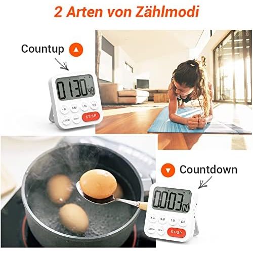  [아마존베스트]LIORQUE Digital Kitchen Timer Magnetic Stopwatch Timer with Clock, Magnet, 3-Level Volume, LCD Display for Cooking, Sports, Studying, 2 AAA Batteries Included