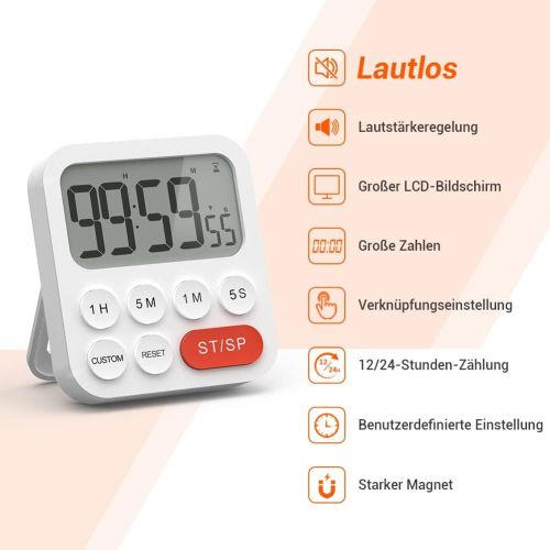  [아마존베스트]LIORQUE Digital Kitchen Timer Magnetic Stopwatch Timer with Clock, Magnet, 3-Level Volume, LCD Display for Cooking, Sports, Studying, 2 AAA Batteries Included