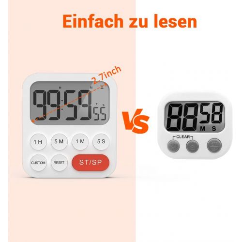  [아마존베스트]LIORQUE Digital Kitchen Timer Magnetic Stopwatch Timer with Clock, Magnet, 3-Level Volume, LCD Display for Cooking, Sports, Studying, 2 AAA Batteries Included