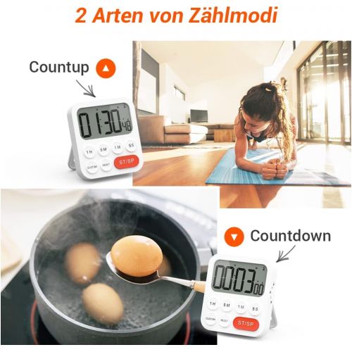  [아마존베스트]LIORQUE Digital Kitchen Timer Magnetic Stopwatch Timer with Clock, Magnet, 3-Level Volume, LCD Display for Cooking, Sports, Studying, 2 AAA Batteries Included