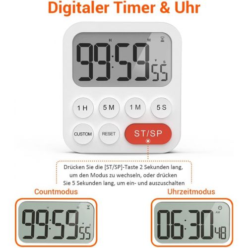  [아마존베스트]LIORQUE Digital Kitchen Timer Magnetic Stopwatch Timer with Clock, Magnet, 3-Level Volume, LCD Display for Cooking, Sports, Studying, 2 AAA Batteries Included