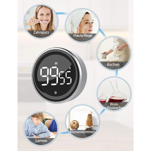  [아마존베스트]LIORQUE Digital Kitchen Timer Magnetic Timer Digital Egg Timer with Aluminium Alloy Frame, Large LED Screen, 3 Levels Volume for Cooking, Sports, Study, incl. battery.