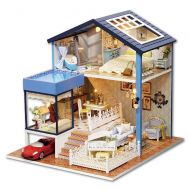 LISYANG Wooden Dollhouse Miniatures DIY House Mini Kit with Cover and Led Light