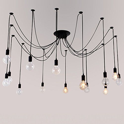  Industrial Vintage Edison Spider Light-LITFAD 14 Lights Multiple Ajustable DIY Ceiling Light Pendant Light Antique Large Barn Chandelier