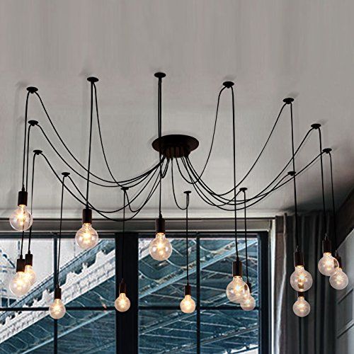  Industrial Vintage Edison Spider Light-LITFAD 14 Lights Multiple Ajustable DIY Ceiling Light Pendant Light Antique Large Barn Chandelier