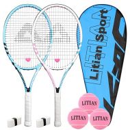 LiTian Tennis Racket，27 Inch Tennis Rackets for Adults 2 Pack, for Adults Students Women Men and Beginners(Blue and Pink)