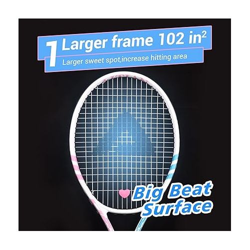  LiTian Tennis Racket，27 Inch Tennis Rackets for Adults 2 Pack, for Adults Students Women Men and Beginners(Blue and Pink)