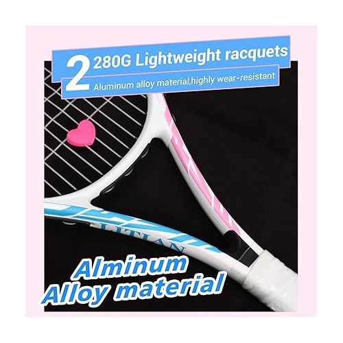  LiTian Tennis Racket，27 Inch Tennis Rackets for Adults 2 Pack, for Adults Students Women Men and Beginners(Blue and Pink)