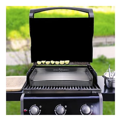  LITTLE GRIDDLE Sizzle-Q SQ180 100% Stainless Steel Universal Griddle with Even Heating Cross Bracing for Charcoal/Gas Grills, Camping, Tailgating, and Parties (18