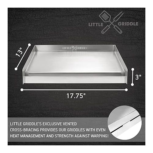  LITTLE GRIDDLE Sizzle-Q SQ180 100% Stainless Steel Universal Griddle with Even Heating Cross Bracing for Charcoal/Gas Grills, Camping, Tailgating, and Parties (18