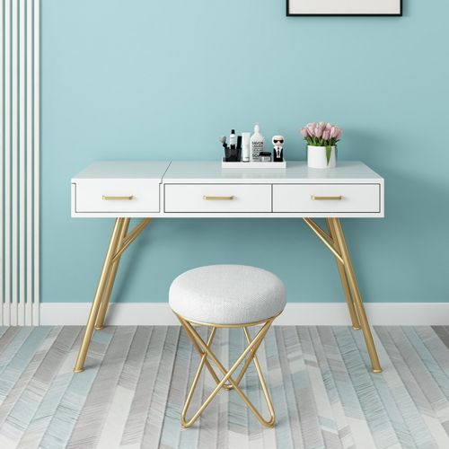  LIU RUOXI Gray Vanity Stool Retro Line Design Makeup Bench Dressing Stool Pad Cushioned Chair Piano Seat,White
