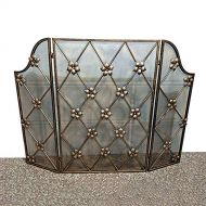 LIUCHUNYANSH Fireplace Screen 3 Panel Fireplace Screen Metal Decor Mesh Cover, Large Wrought Iron Flat Guard Safe Fireproof Fence, Firewood Burning Stove Accessories, Retro Gold, 3