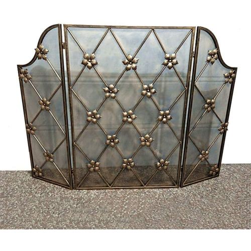  LIUCHUNYANSH Fireplace Screen 3 Panel Fireplace Screen Metal Decor Mesh Cover, Large Wrought Iron Flat Guard Safe Fireproof Fence, Firewood Burning Stove Accessories, Retro Gold, 3