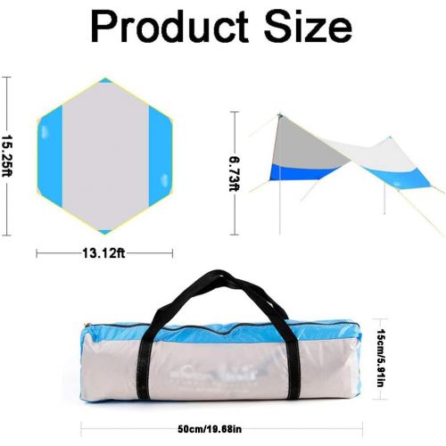  LIUFS Waterproof Camping Tarp - UV Protection and PU 2000mm Waterproof 15.26ft x 13.12ft x 6.72ft Sun Shelter Mat for 4-8 People Tent Tarp