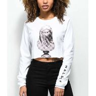 LIVE NATION Halsey Checkered Statue White Long Sleeve Crop T-Shirt