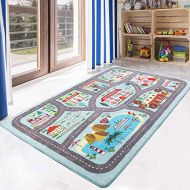 [아마존베스트]LIVEBOX Play Mat, Faux Wool Kids Road Traffic Area Rugs 3 x 5 Non-Slip Childrens Crawling Carpet Colorful Educational & Fun Throw Rug for Living Room Bedroom Playroom Nursery Decor