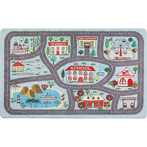  [아마존베스트]LIVEBOX Play Mat, Faux Wool Kids Road Traffic Area Rugs 3 x 5 Non-Slip Childrens Crawling Carpet Colorful Educational & Fun Throw Rug for Living Room Bedroom Playroom Nursery Decor