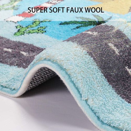  [아마존베스트]LIVEBOX Play Mat, Faux Wool Kids Road Traffic Area Rugs 3 x 5 Non-Slip Childrens Crawling Carpet Colorful Educational & Fun Throw Rug for Living Room Bedroom Playroom Nursery Decor