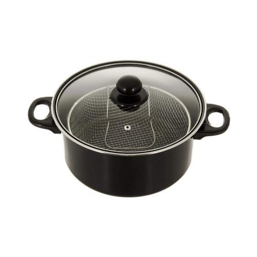  LIVIVO HQ Black Non Stick Chip Pan Fryer Deep Fat Frying Basket Pot w Glass Lid 2l