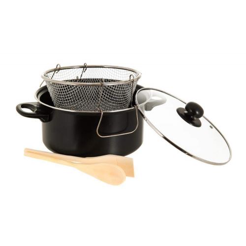  LIVIVO HQ Black Non Stick Chip Pan Fryer Deep Fat Frying Basket Pot w Glass Lid 2l