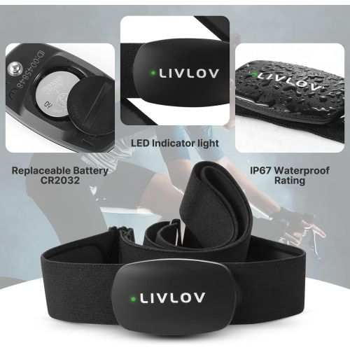  LIVLOV V6 Heart Rate Monitor Chest Strap, Bluetooth ANT+ Heart Rate Sensor Waterproof HR Monitor for Polar Wahoo Zwift Peloton DDP Yoga Map My Run Garmin Sports Watches