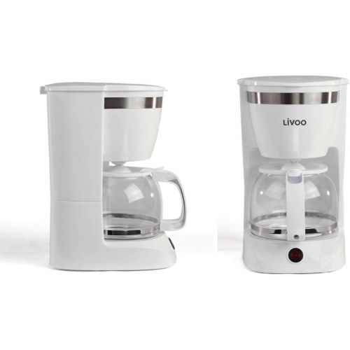  LIVOO Kaffeemaschine Weiss mit Glaskanne fuer 12 Tassen Warmhaltefunktion (Kaffeeautomat, Kaffeeloeffel, Automatische Abschaltung, Wasserstandsanzeige)