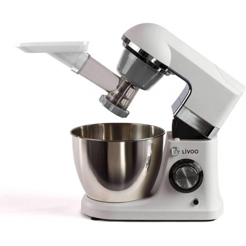  LIVOO Kuechenmaschine Multifunktional mit Fleischwolf Elektrisch Ruehrmaschine Standmixer (Knetmaschine, 8 Geschwindigkeiten, Schneebesen, Knethaken, mit Schuessel Edelstahl 4 Liter)