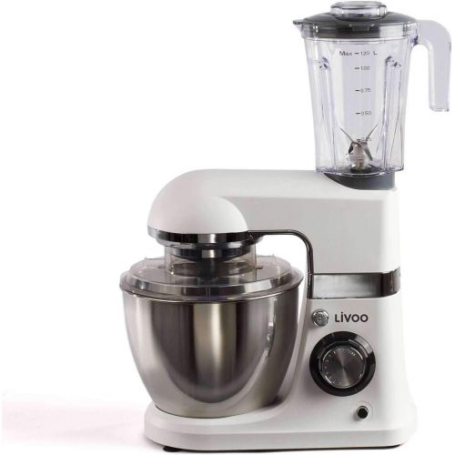  LIVOO Kuechenmaschine Multifunktional mit Fleischwolf Elektrisch Ruehrmaschine Standmixer (Knetmaschine, 8 Geschwindigkeiten, Schneebesen, Knethaken, mit Schuessel Edelstahl 4 Liter)