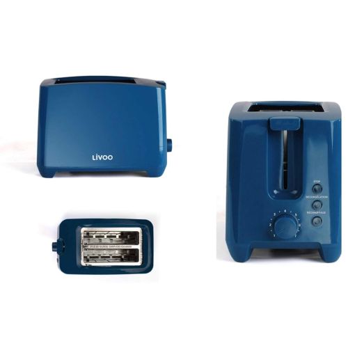  LIVOO Toaster Blau mit Kruemelschublade Regelbarer Thermostat (Manuelle Abschaltung, 750 Watt, 2 Toastschlitze)